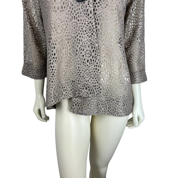 Comfy USA Open Knit Asymmetrical Jacket S Button Crotchet Sheer Fishnet Blazer - Picture 6 of 12